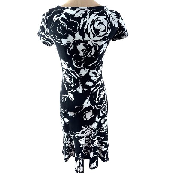 "LAUREN RALPH LAUREN" Black Roses, Peplum Dress, Size XS, SEE PICSMISSING BELT - Picture 4 of 11